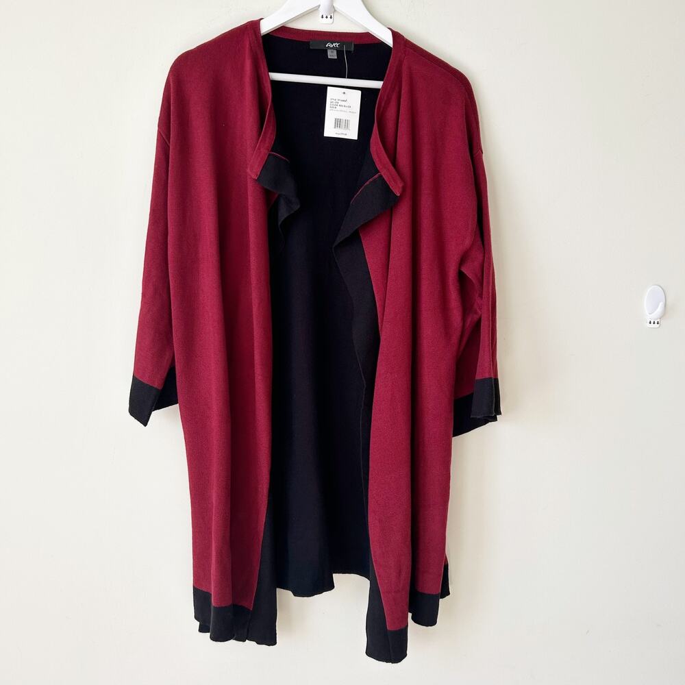 Avec Cardigan Sweater Size M Duster Longline Open Front 3/4 Sleeve Red Knit